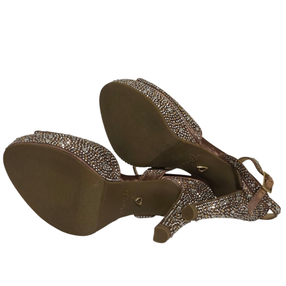 Elegant Brown Rhinestone Platform Heels - Picture 5 of 7